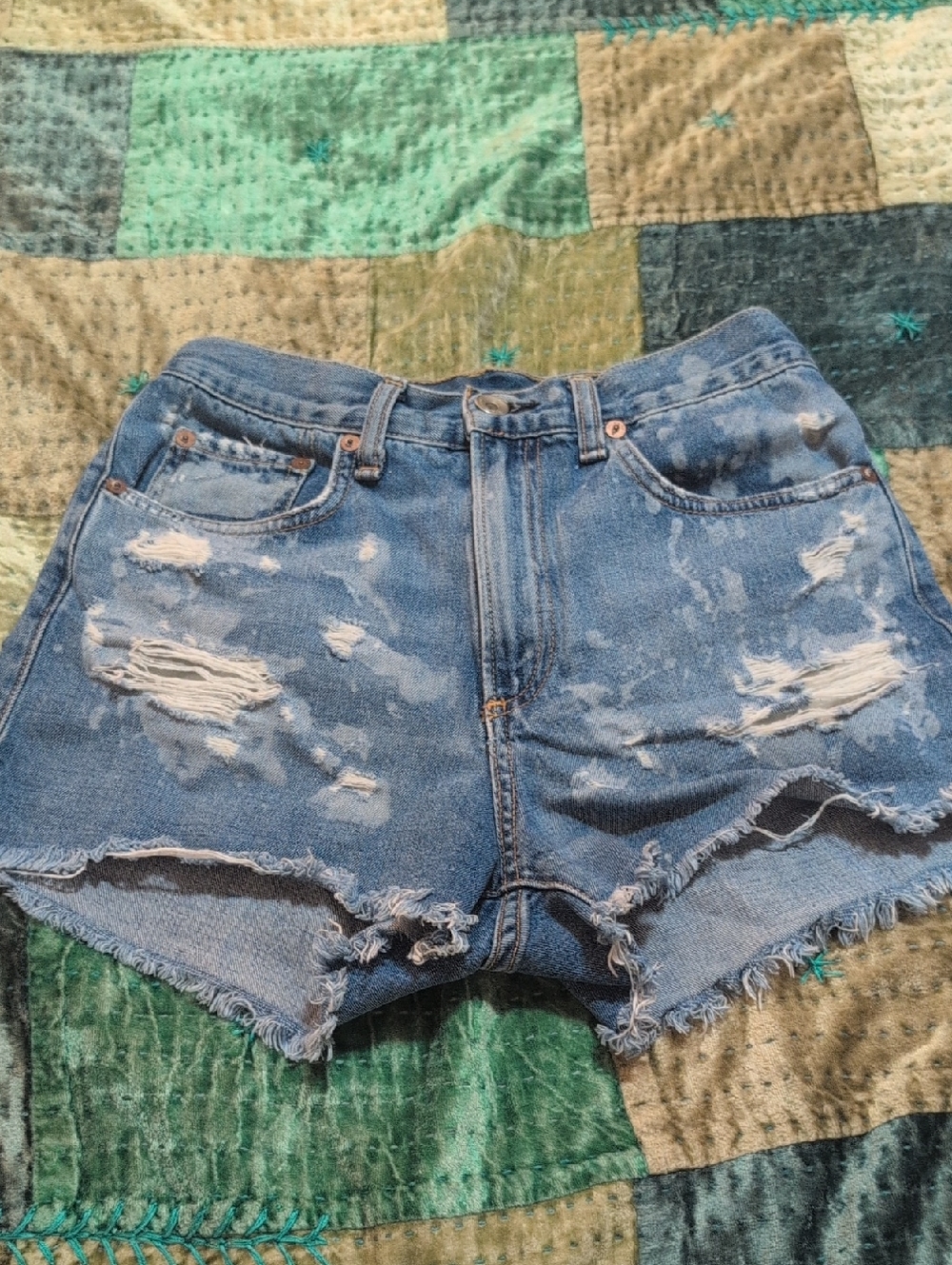 rag & bone Distressed Light Blue High-Rise Denim Shorts